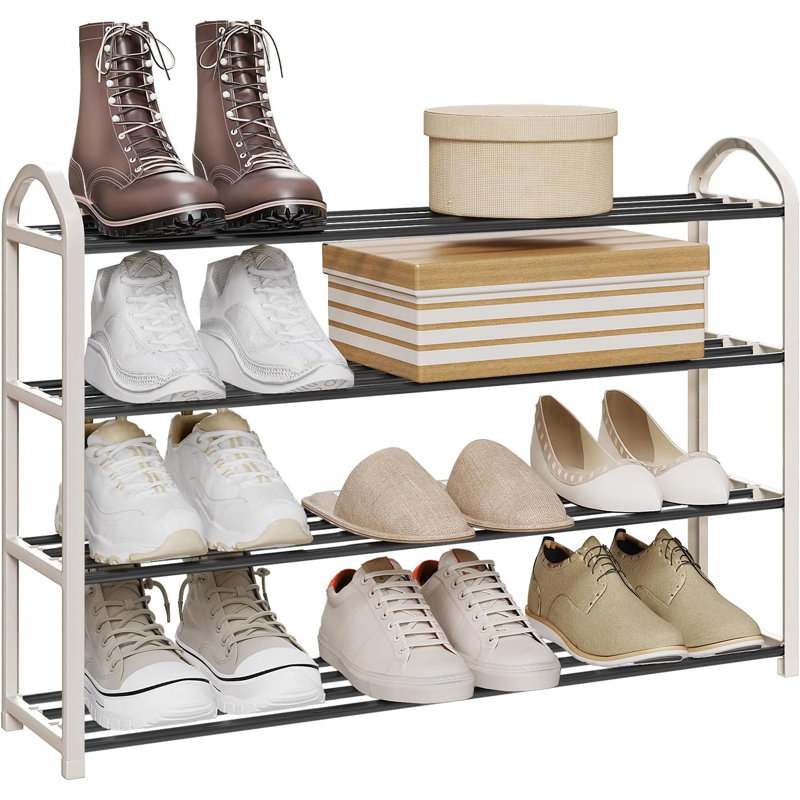 16 Pair Shoe Rack, Cream/Black