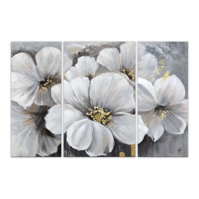 Daivd White Peonies - 3 Piece Wrapped Canvas Painting