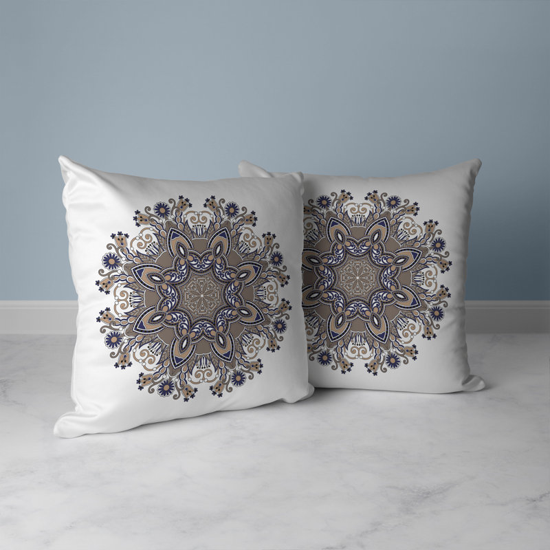 Coussin décoratif intérieur / extérieur Celestial Circles, H 16 po x l 16 po, Brun / Blanc