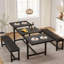 Ensemble de table de salle à manger pour 4-6, table de salle à manger extensible en bois de 63 po avec protecteur d'angle et 2 bancs rembourrés, ensemble de table de cuisine pour appartement, petit espace, assemblage facile-1122785687