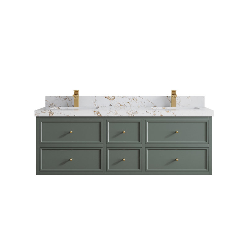 Meuble-lavabo double flottant 60 po avec dessus en quartz Roswell