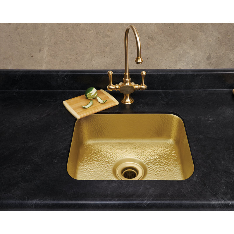 Évier de cuisine en métal sculpté L 14 po x l 11 po, Laiton satiné