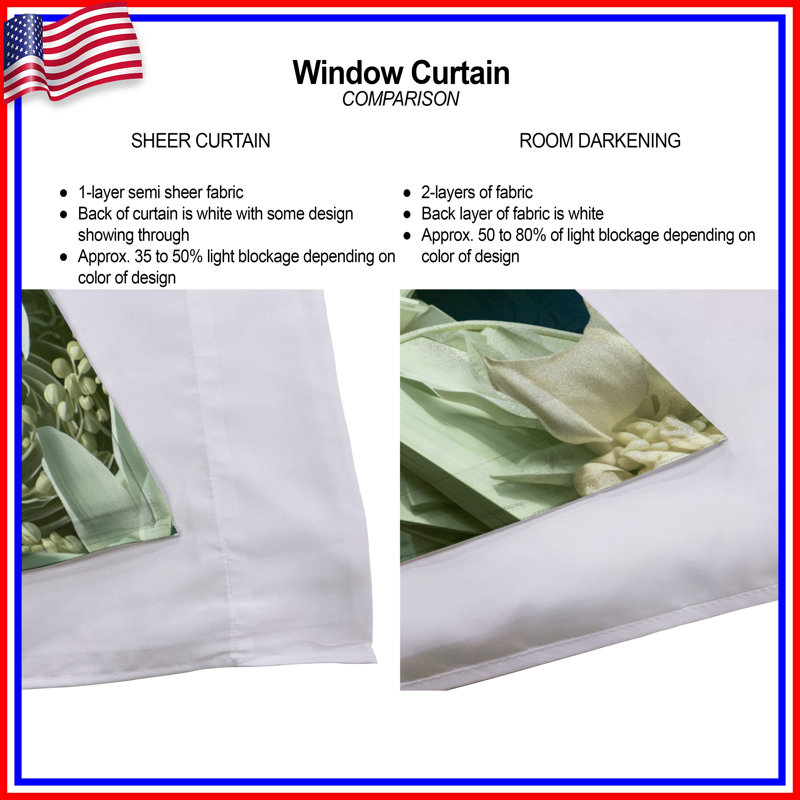 Rideaux de fenêtre blancs et verts à motif floral transparent et obscurcissant - 2 panneaux, 40in x 52in - 2 panels, Sheer