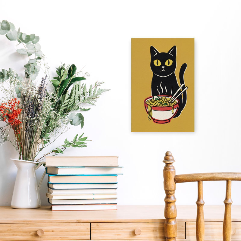Black Cat Ramen 1 Piece Wrapped Canvas Wall Art, 45.72 cm H x 30.48 cm W