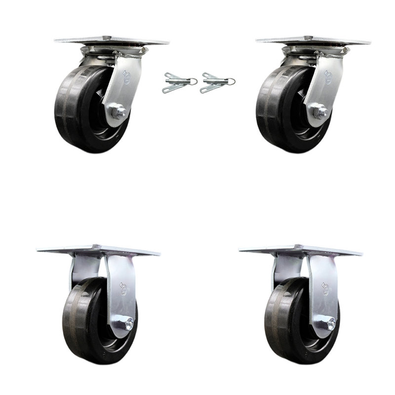 Ensemble de roulettes 4 pièces avec roulettes 4 verrous pivotants et 2 rigides