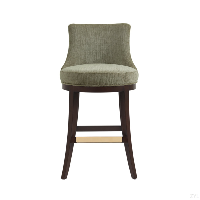 Chenille Counter Stool With Beech Wood Legs, Green
