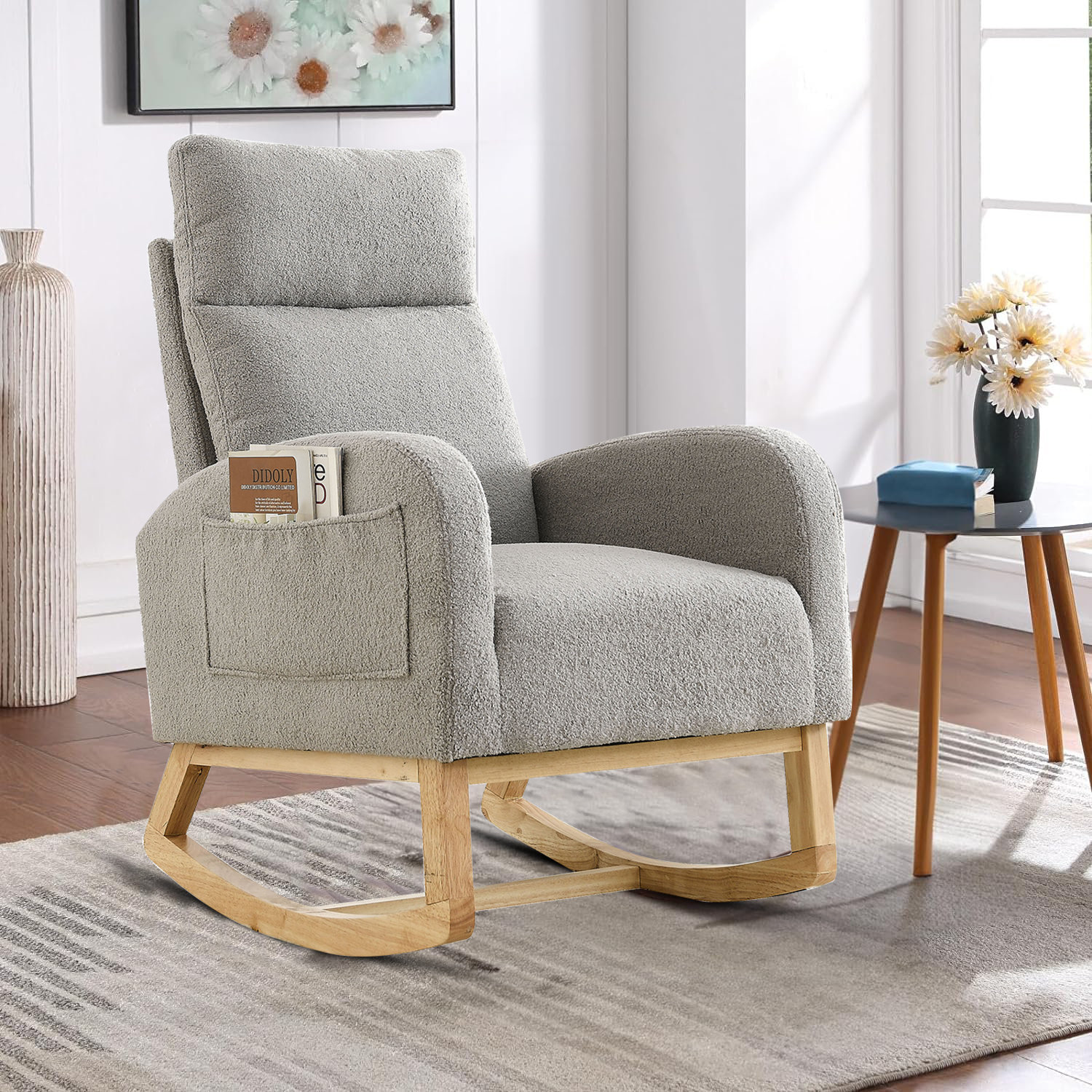 Hokku Designs Khandaker Upholstered Rocking Chair with Wooden Rocking ...