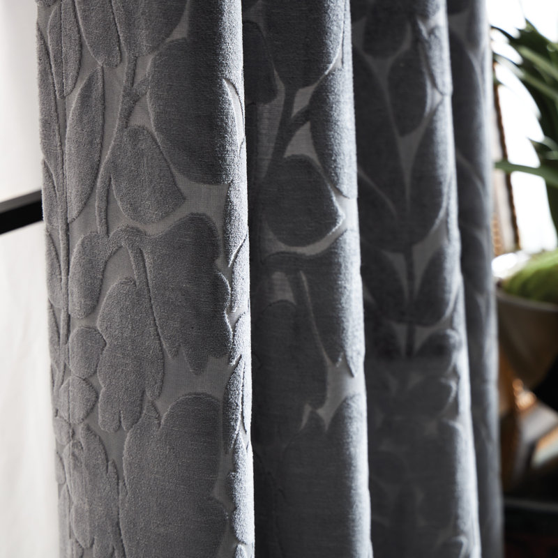 Teal Velvet Floral Print Grommet Curtain Panel Pair