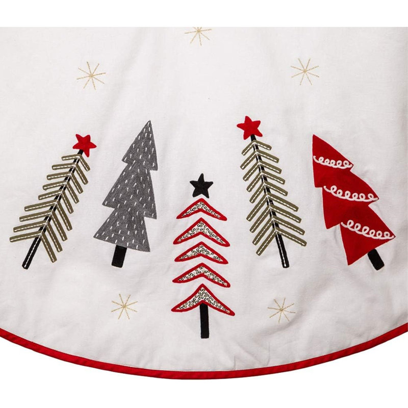 Jupe d'arbre de Noël avec motif de sapin brodé Kurt Adler, blanc, 50 po