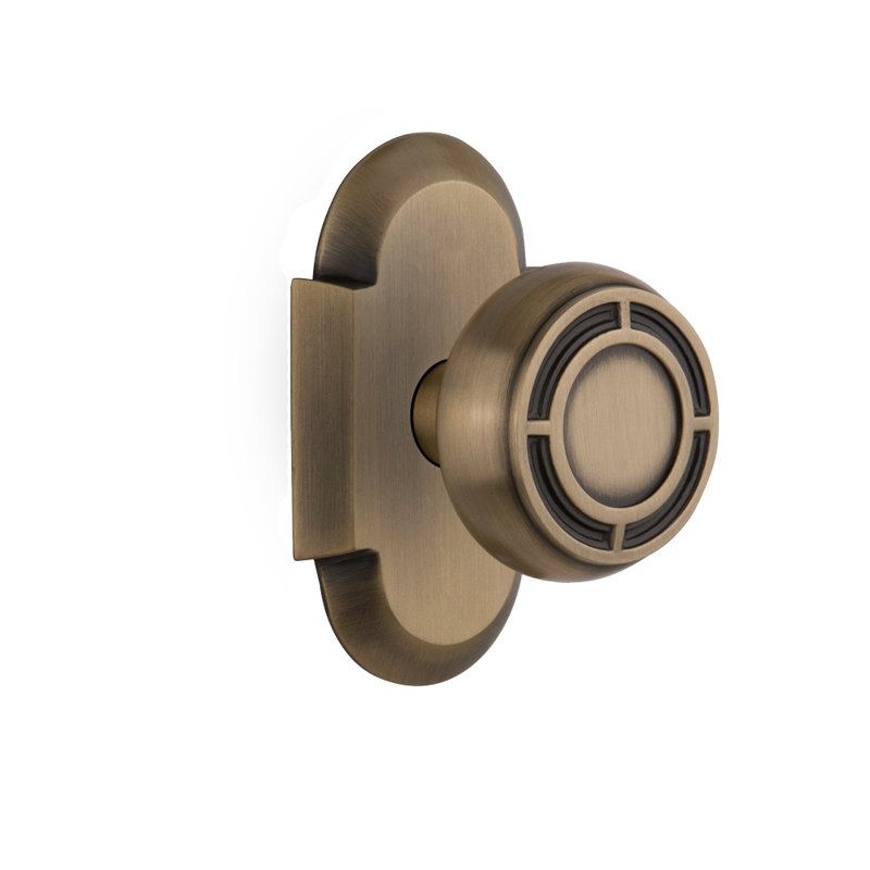 Cottage Plate with Mission Door Knob, Antique Brass, 2-3/8"