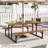 6-Person Acacia Wood Picnic Table with 2 Built-In Benches Umbrella Hole Metal Frame
