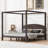King Size Canopy Platform Bed With Headboard And Support Legs, Brown Wash