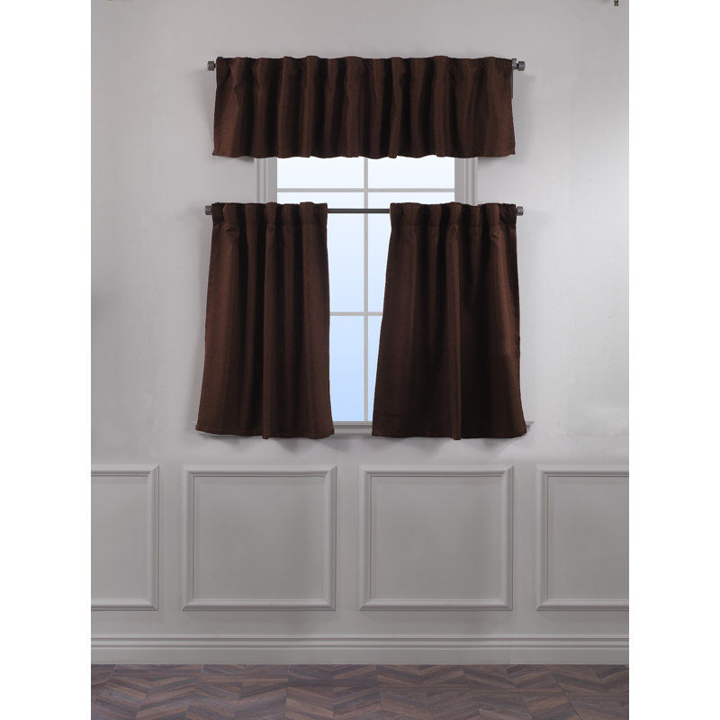 Decorative Kitchen Curtain And Valance,Caffe Curtains And Valance Set, Kitchen Curtains, 24" W x 40" L, Dark Brown