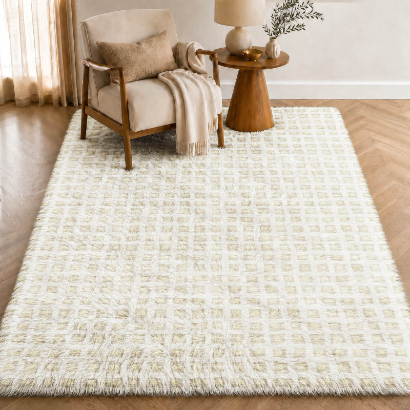 Tapis géométrique Dream Shag ADS727 lavable à la machine de qualité supérieure, Ivoire ivoire, 8' x 10'