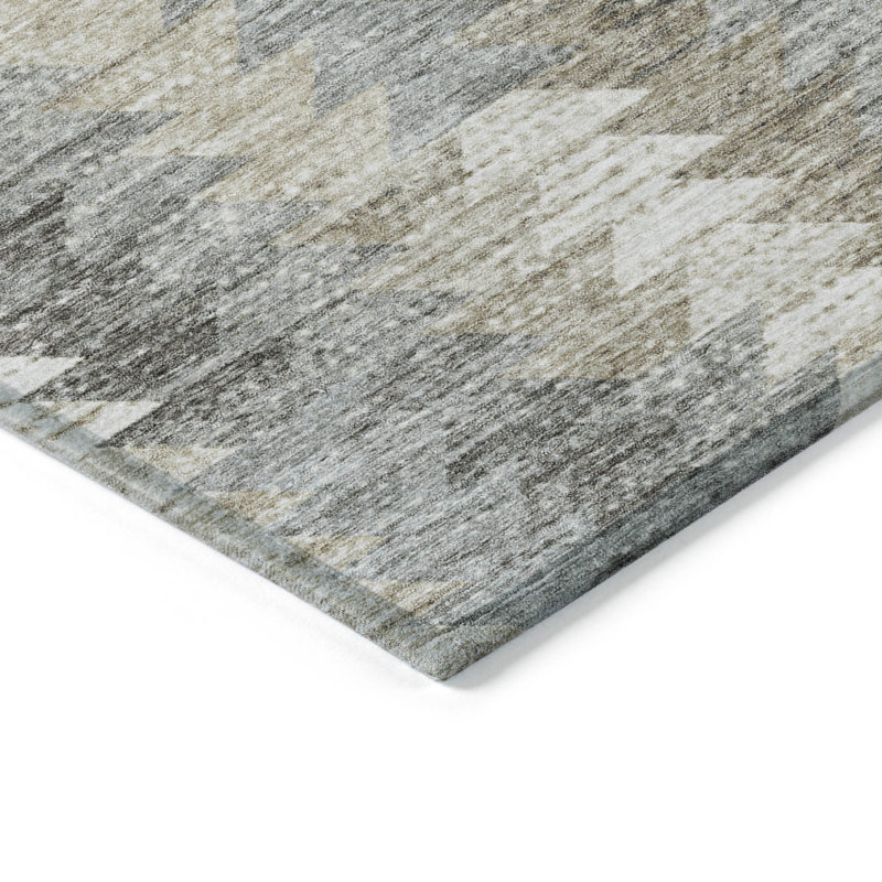Tapis d'intérieur / extérieur géométrique lavable beige / brun clair 5 pi x 8 pi taupe