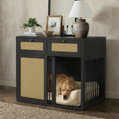 Meuble cage pour chien Gianna avec 2 tiroirs, loquet caché et table de bout
