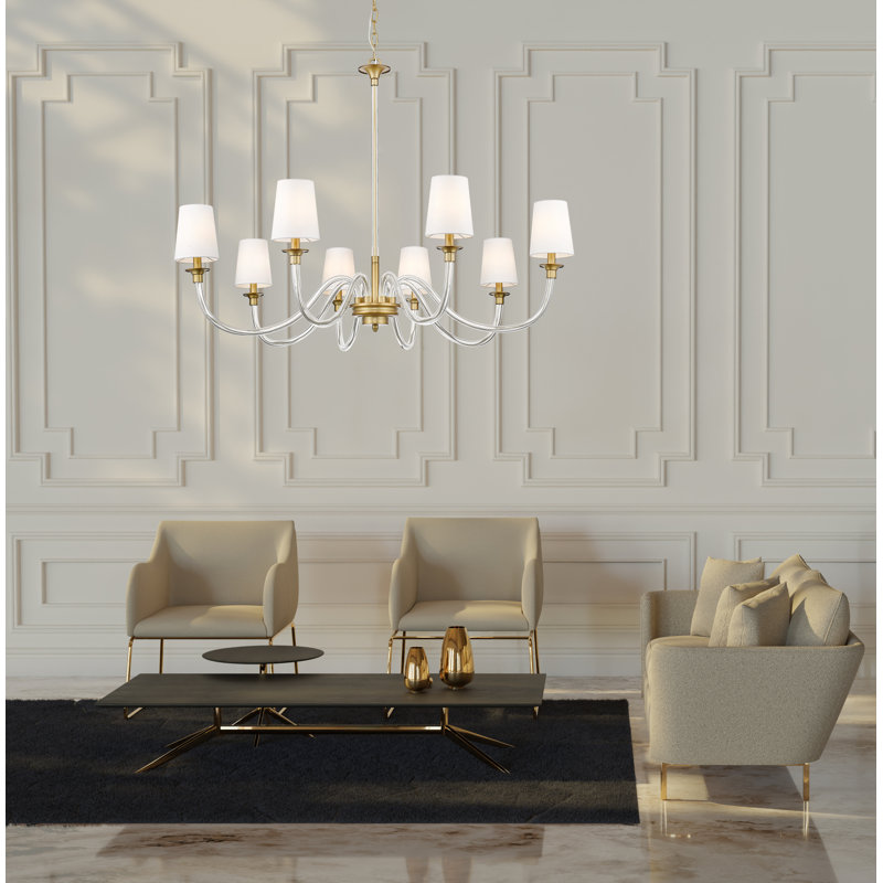 Lustre 8 lumières Ain en nickel brossé, Laiton