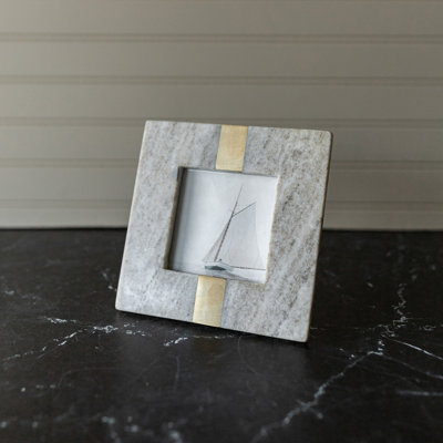Foreside Home & Garden Brass Inlay Picture Frame Beige Marble, MDF, Metal & Glass