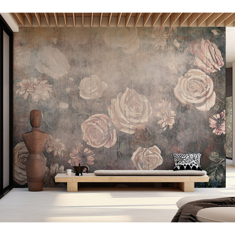 Adhésif mural Kavya, Roses brumeuses, L 57 po x L 41 po