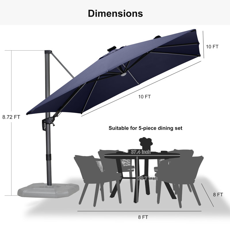 Parasol en porte-à-faux de 10 pi Gira, Bleu marine
