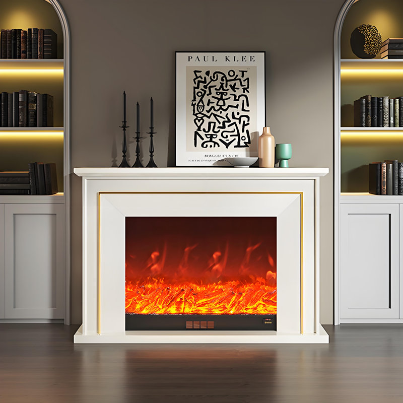 Foyer électrique 47,24 po Retro White, Blanc, H 39,37 po x l 47,24 po x P 12,60 po