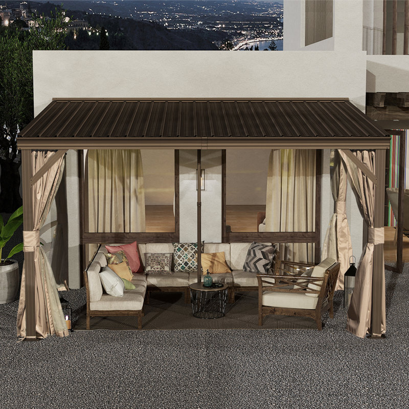 12 ft. W x 8 ft. D Aluminum Patio Gazebo Lean to Wall Mounted Pergola with Sloping Galvanized Steel Roof