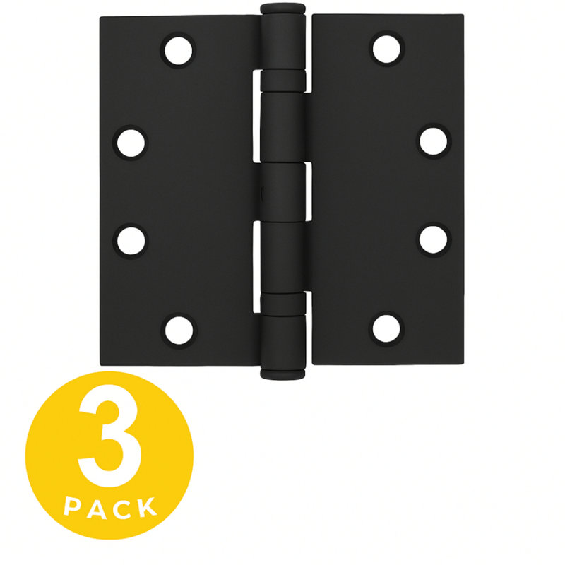 Ensemble de 3 charnières robustes à roulement à billes rondes à mortaise carrée noir mat 4,5 po x 4,5 po avec goupilles non amovibles