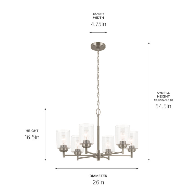 Winslow 6 - Light Dimmable Chandelier, Brushed Nickel