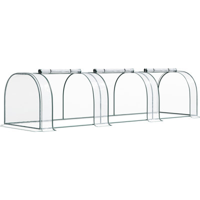Mini serre portative 11 pi x 3 pi x 2,5 pi, avec points d'accès à fermeture à glissière, housse de protection et cadre en acier pour le jardinage L 11,5 pi x l 3,25 pi H 2,5 po, ouverture, plastique solide