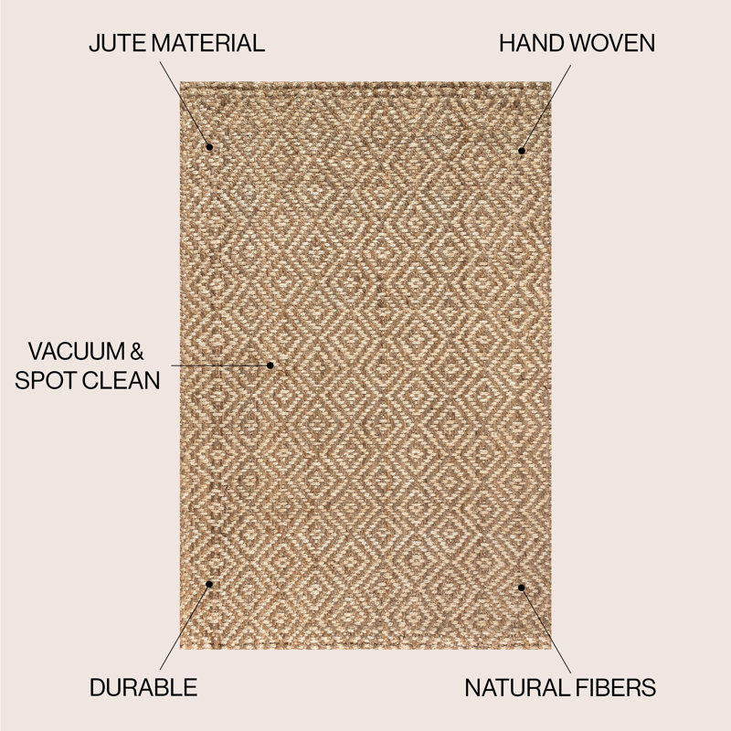 Mcgowan Hand Woven Diamond Chunky Jute Natural Rug, Square 6'