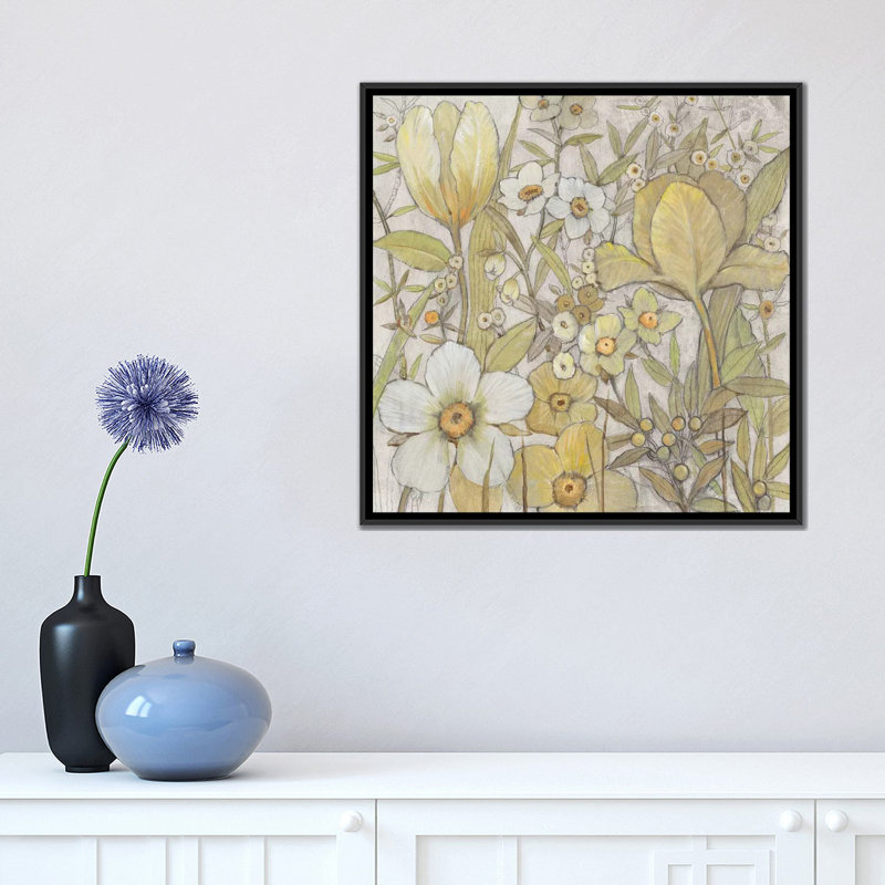 «Mix Floral II», impression sur toile tendue, H 37 po x l 37 po x P 1,5 po, Toile encadrée noire, Pas de tapis