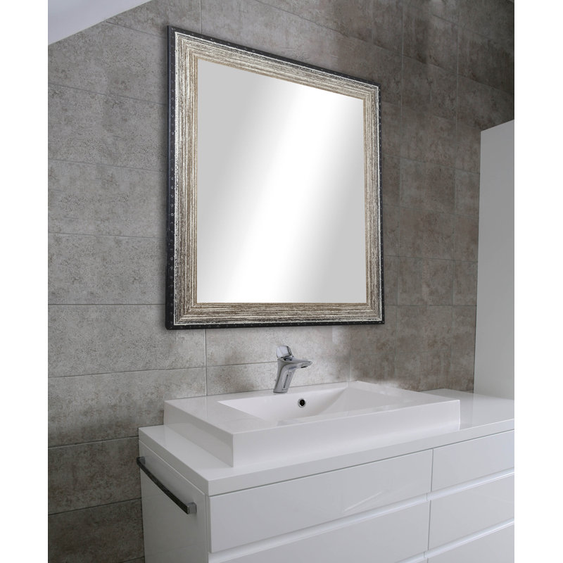 Solid Wood Flat Wall Mirror, 30" H x 22" W, Brown Brushed