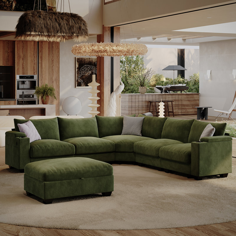 107 '' L-Shaped Modular Sectional Sofa, Living Room Comfy Corner Cloud Couch, With Ottoman Storage, Green