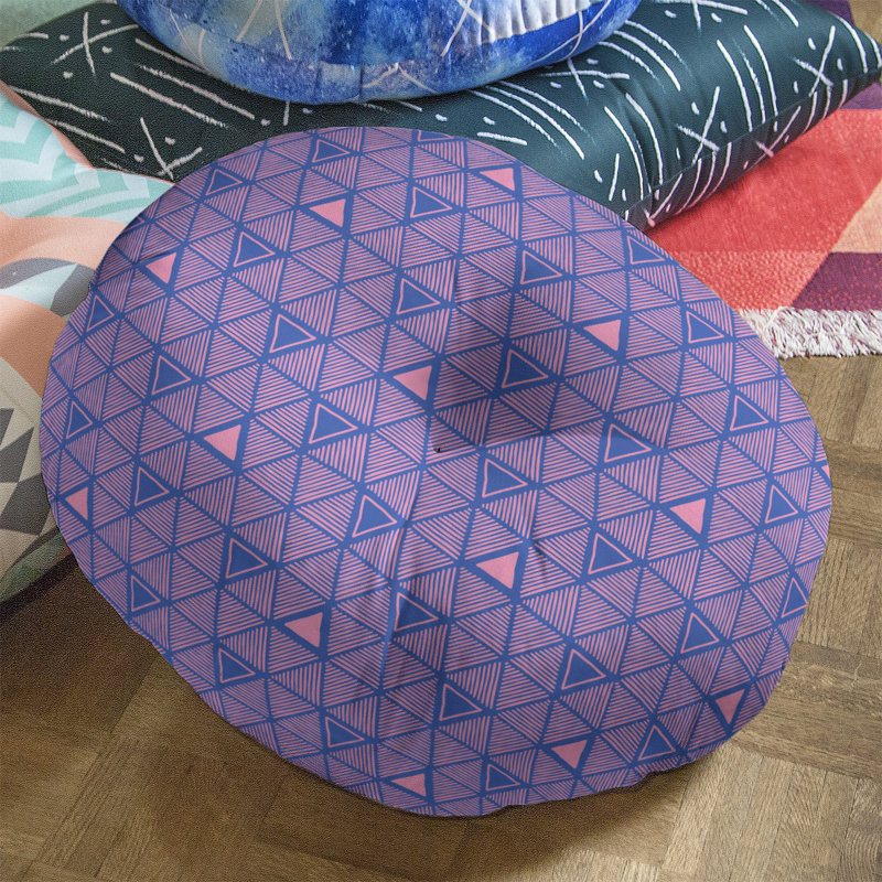 Coussin de sol classique à motif de triangles dessinés à la main, 30 po x 30 po, Bleu/rose