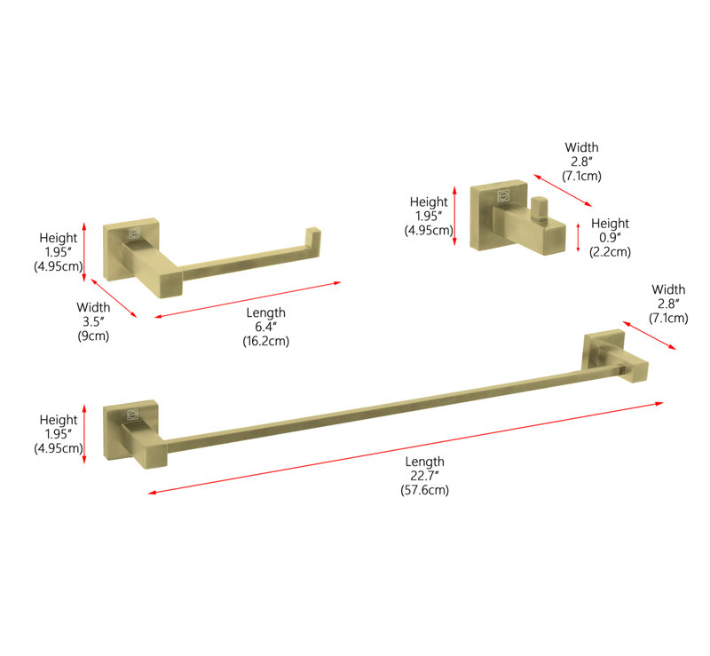 Brushed Gold Stainless Steel 3-Piece Bathroom Hardware Set