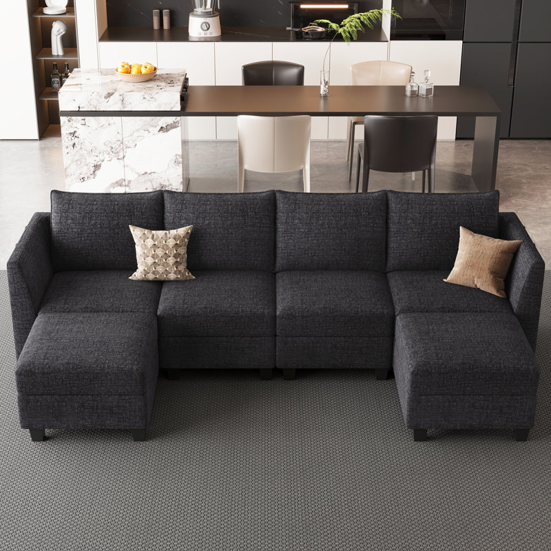 Canapé modulaire Uthyr 7 pièces à 4 places avec canapé de rangement de 112,6 pouces, Chenille noir