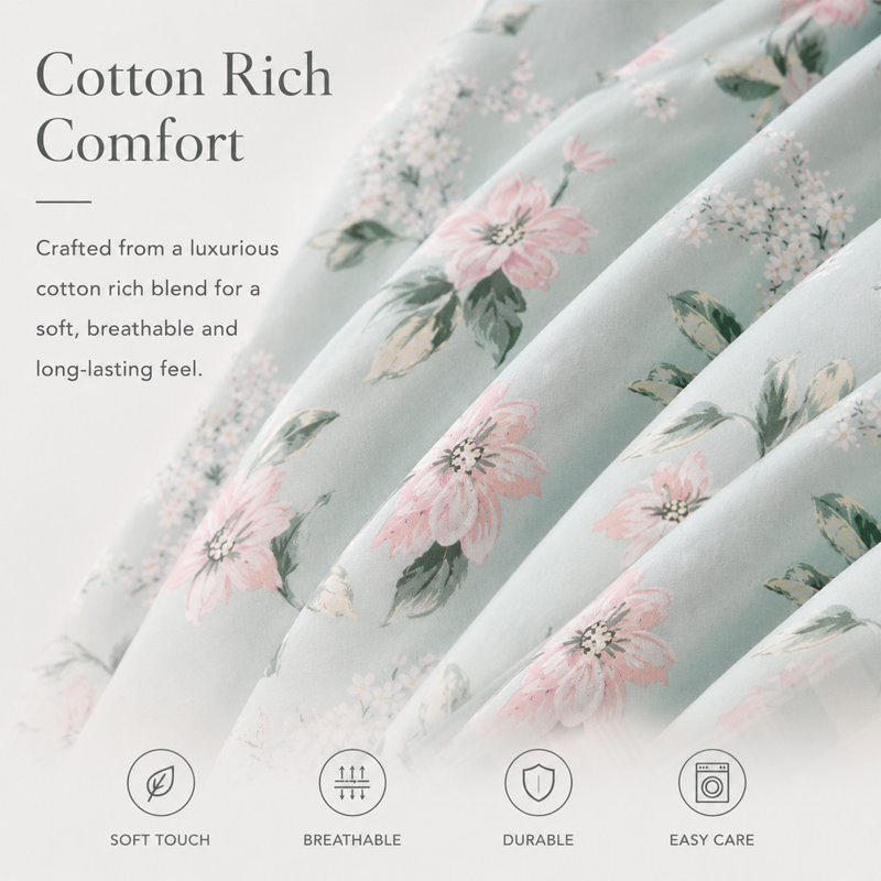 Wild Meadow Floral Duvet Cover Set Easy Care Bedding, Super King Duvet Cover + 2 Pillowcases, White Floral