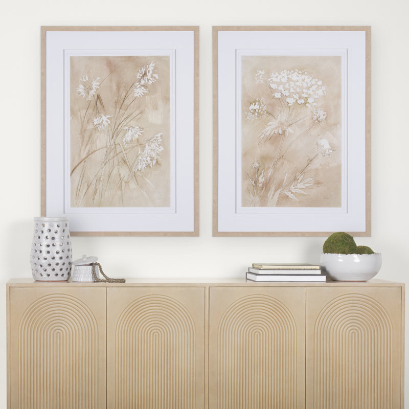 «Wildflowers I Charcoal a Hand Embelished», reproduction d'art encadrée, H 41,5 po x l 31,5 po, Fleur sauvage I, Brun