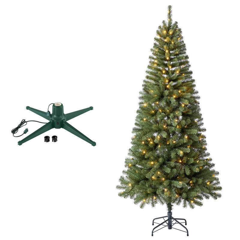  Brighampton Spruce Christmas Tree, 7' with Metal Base Stand, Green, Green