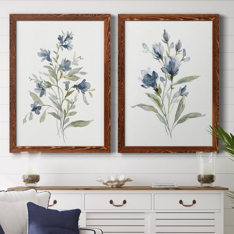 Linen Botanical III - ensemble de 2 reproductions d'art, Toile encadrée, H 44 po x l 31 po, Noyer