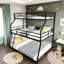 Lit triple en noir, long et court, peu encombrant, look moderne, idéal pour les petites chambres, lit en métal noir, facile à assembler, échelles encastrées, pièces de rangement
