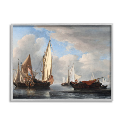 Yacht et autres vaisseaux classique par Van Van De Velde par One1000paintings - peinture sur toile à cadre flottant