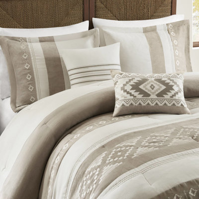 Édredon 5 pièces taupe pour lit double / grand lit, utilisation toutes saisons, rembourrage de 270 g / m², suède à 100% avec point de chaînette inversé, suède doux et léger, broderie artistique confortable