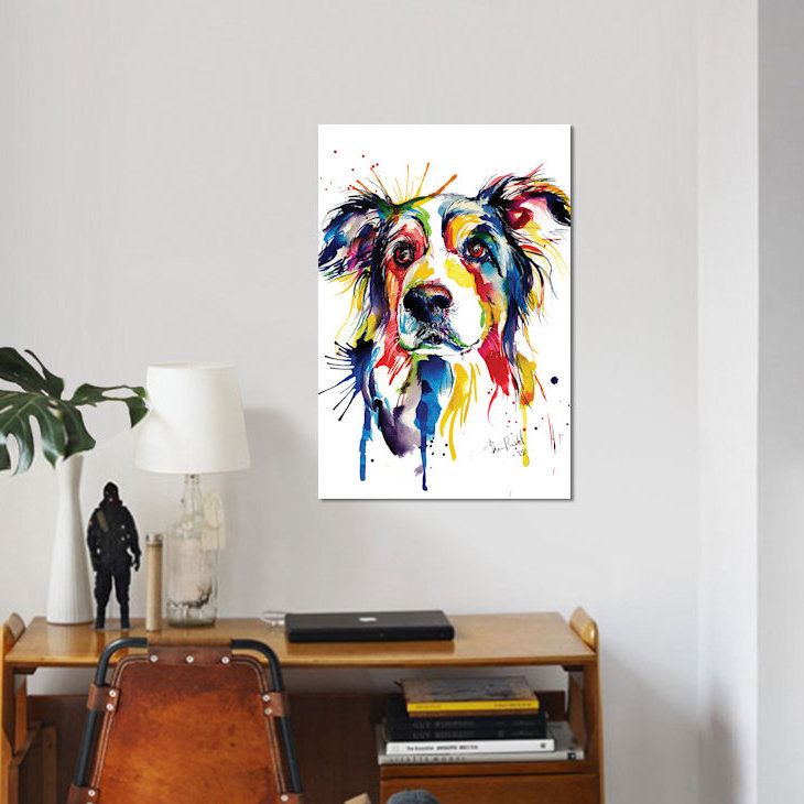 « border collie », impression sur toile, H 18 po x l 12 po x P 1,5 po, Pas de tapis, Toile tendue