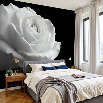Peel and Stick Wallpaper white rose Wall Murals 69"H x 96"W Removable PVC Wall Paper Self-Adhesive Wall Paintings Art Decor for Bedroom Living Room