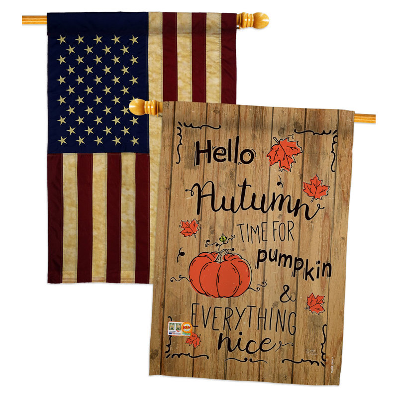 Drapeau de maison 40 po x 28 po Hello Autumn Time For Pumpkin