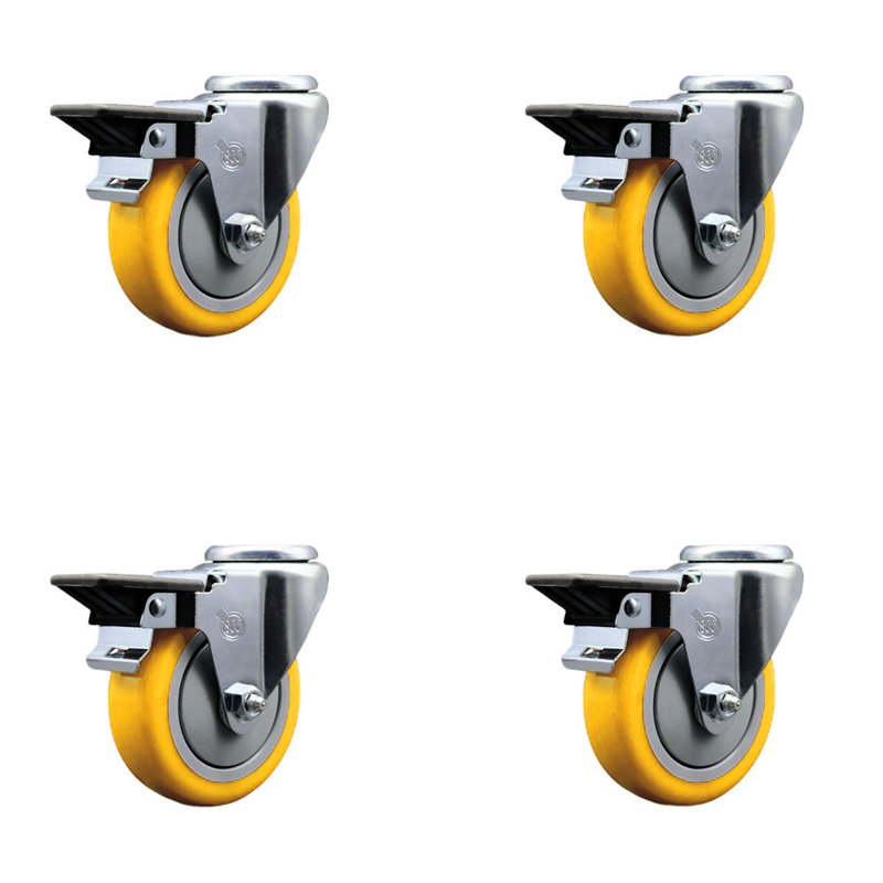 Ensemble de roulettes pivotantes à 4 trous en poly avec roues 4 pouces avec freins Posi Lock SCC