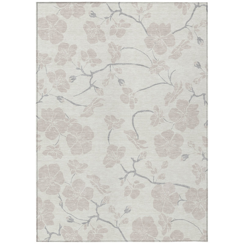 Ensa Ivory Washable Indoor-Outdoor Rug - , 5' x 7'6"