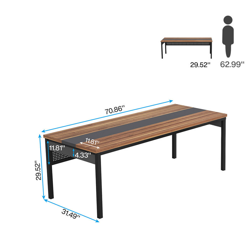 70.8" Large Executive Desk, Black, Brown/Black