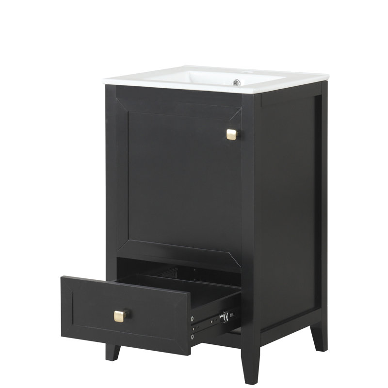 Meuble-lavabo de salle de bain avec lavabo - noir, charnières de porte silencieuses, évier de meuble moderne spacieux, rangement, construction
